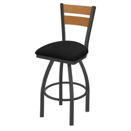 832 Thor Swivel Stool With Pewter Finish, Medium Back And Black Vinyl Seat