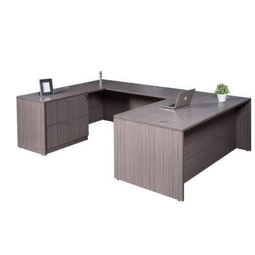 Boss Office Products 71 Inch Executive Ushape Desk With 2 Drawer Lateral File And Credenza, Driftwood ((N101,N170,N143,N112)Driftwood)