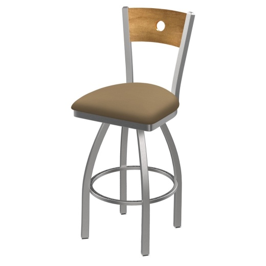 830 Voltaire Swivel Counter Stool With Stainless Finish, Medium Back, And Canter Sand Seat