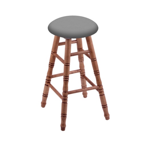 Maple Round Cushion Swivel Stool With Turned Legs, Medium Finish, And Canter Folkstone Grey Seat