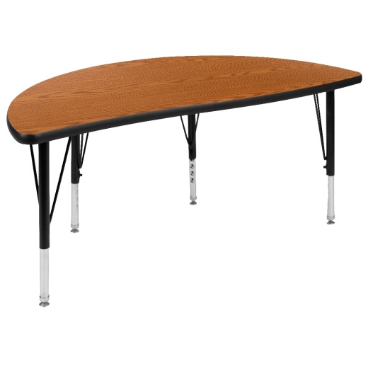 Wren 47.5" Half Circle Wave Flexible Collaborative Oak Thermal Laminate Activity Table Height Adjustable Short Legs