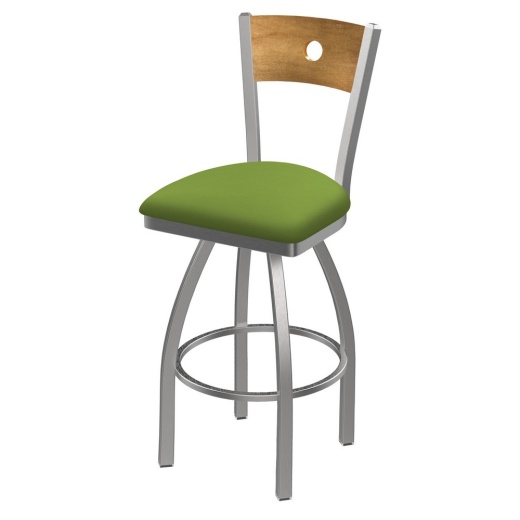 830 Voltaire Swivel Counter Stool With Stainless Finish, Medium Back, And Canter Kiwi Green Seat