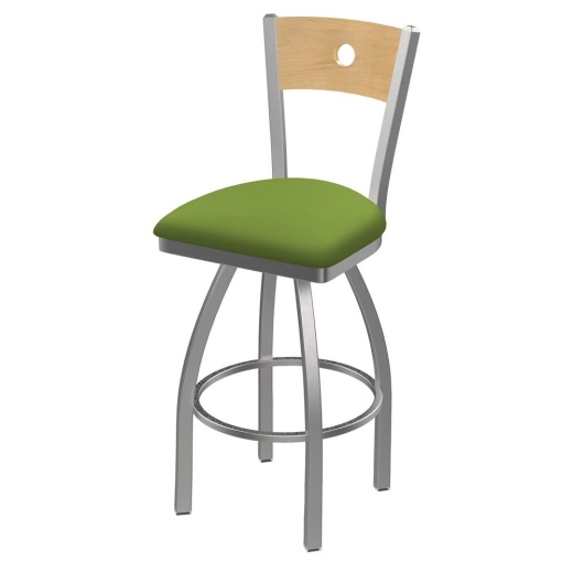830 Voltaire Swivel Counter Stool With Stainless Finish, Natural Back, And Canter Kiwi Green Seat