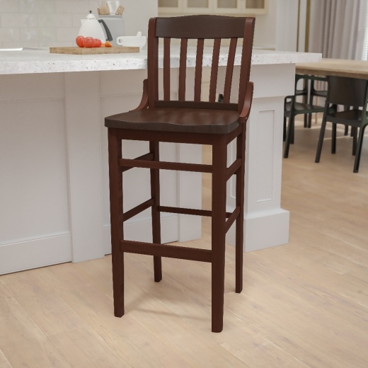 Hercules Series School House Back Walnut Wood Restaurant Barstool