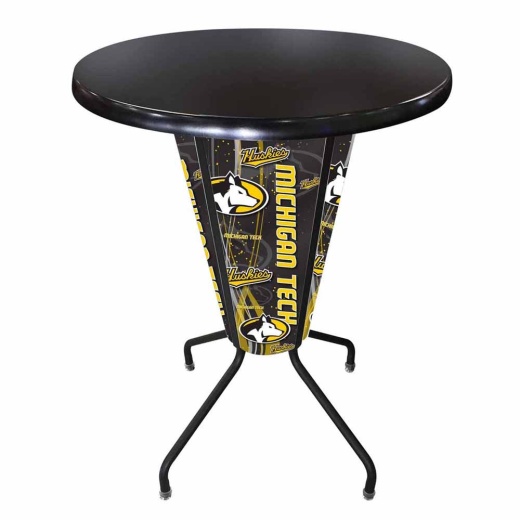 L218 Michigan Tech University 42" Tall 36" Indoor/Outdoor Black Steel Top Lighted Pub Table With Black Wrinkle Finish