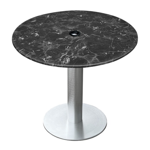 Indoor/Outdoor 30" Tall Od219 Brushed Aluminum Table Base With 18" Diameter Foot And 36" Diameter Euroslim Table Top With Umbrella Hole By Hbs