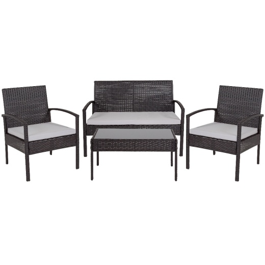 Aransas Series 4 Piece Black Patio Set With Steel Frame And Gray Cushions