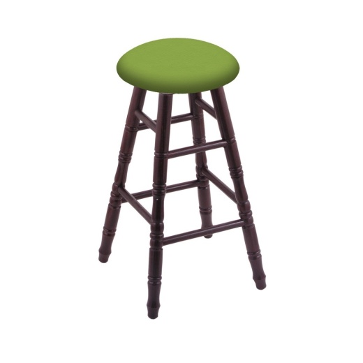 Oak Round Cushion Swivel Stool With Turned Legs, Dark Cherry Finish, And Canter Kiwi Green Seat