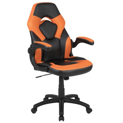 X10 Gaming Chair, Racing Style Ergonomic Office Chair, Height Adjustable Swivel Computer Chair With Flipup Arms, Orange/Black Leathersoft
