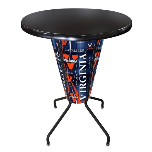 L218 University Of Virginia 42" Tall 36" Indoor/Outdoor Black Steel Top Lighted Pub Table With Black Wrinkle Finish