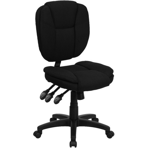 Caroline Midback Black Fabric Multifunction Swivel Ergonomic Task Office Chair With Pillow Top Cushioning