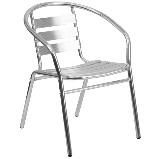 Lila Commercial Aluminum Indooroutdoor Restaurant Stack Chair With Triple Slat Back And Arms