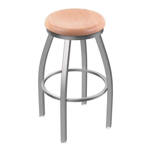 802 Misha Swivel Stool With Stainless Finish And Natural Oak Seat