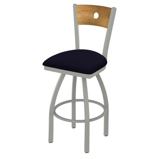 830 Voltaire Swivel Stool With Anodized Nickel Finish, Medium Back And Canter Twilight Seat