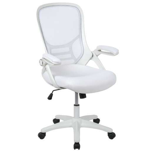 Porter High Back White Mesh Ergonomic Swivel Office Chair With White Frame And Flipup Arms