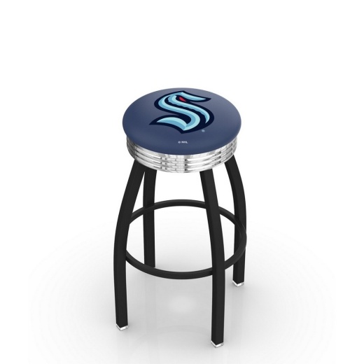 L8b3c Black Wrinkle Seattle Kraken Swivel Bar Stool With Chrome 2.5" Ribbed Accent Ring By The Holland Bar Stool Company