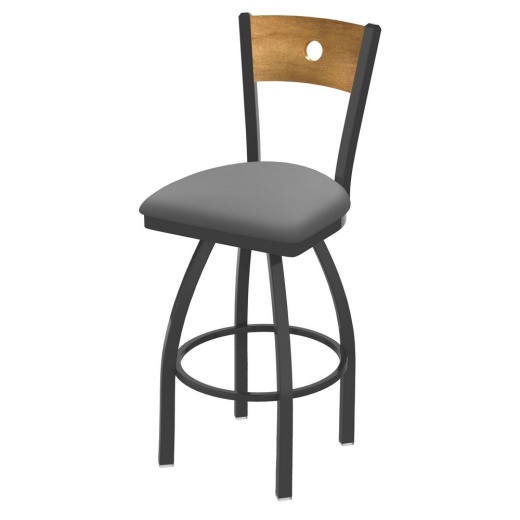 830 Voltaire Swivel Stool With Pewter Finish, Medium Back And Canter Folkstone Grey Seat