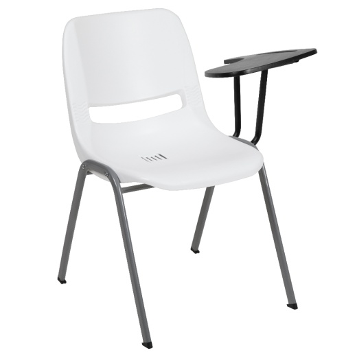 Hercules White Ergonomic Shell Chair With Left Handed Flipup Tablet Arm