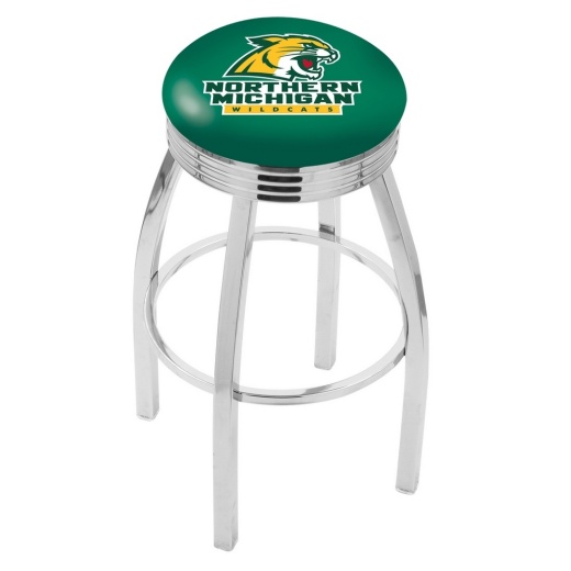 L8c3c Chrome Northern Michigan Swivel Bar Stool With 2.5" Ribbed Accent Ring By Holland Bar Stool Company