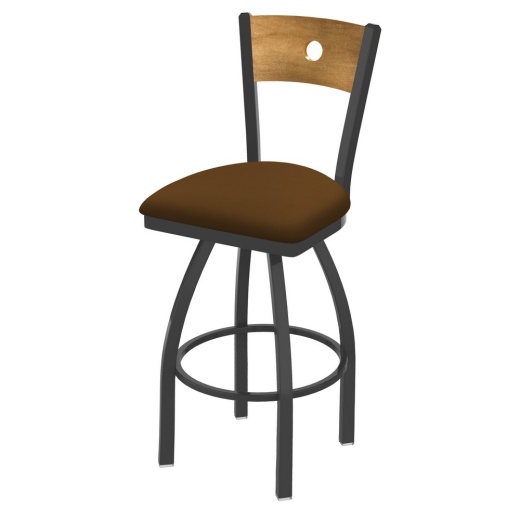 830 Voltaire Swivel Stool With Pewter Finish, Medium Back And Canter Thatch Seat