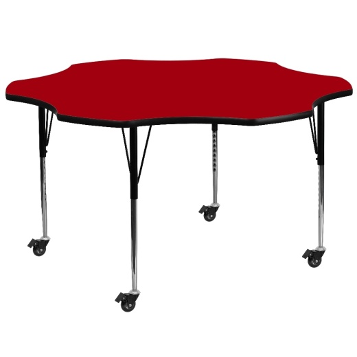 Wren Mobile 60'' Flower Red Thermal Laminate Activity Table Standard Height Adjustable Legs