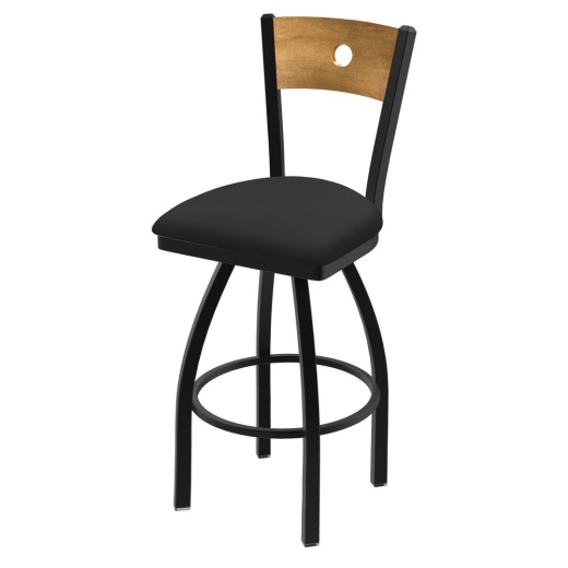 830 Voltaire Swivel Stool With Black Wrinkle Finish, Medium Back And Canter Iron Seat