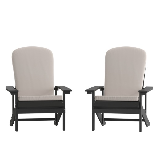Charlestown Set Of 2 Allweather Poly Resin Wood Adirondack Chairs In Slate Gray With Cream Cushions For Deck, Porch, And Patio