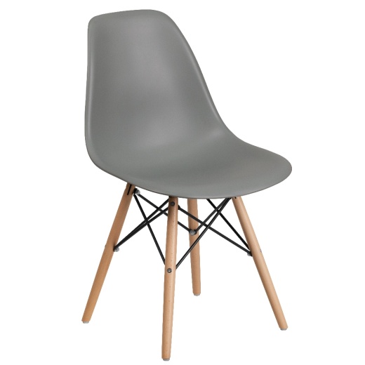 Elon Series Moss Gray Plastic Chair With Wooden Legs For Versatile Kitchen, Dining Room, Living Room, Library Or Desk Use