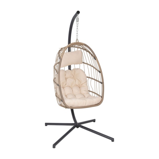 Cleo Patio Hanging Egg Chair, Wicker Hammock With Soft Seat Cushions & Swing Stand, Indoor/Outdoor Natural Framecream Cushions