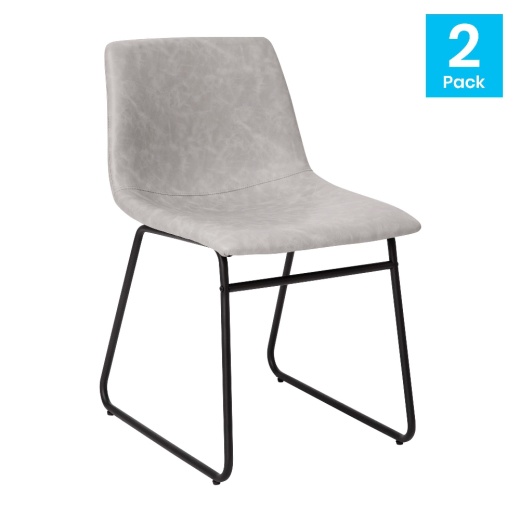 Butler 18 Inch Dining Table Height Chair, Midback Sled Base Dining Chair In Light Gray Leathersoft With Black Frame, Set Of 2