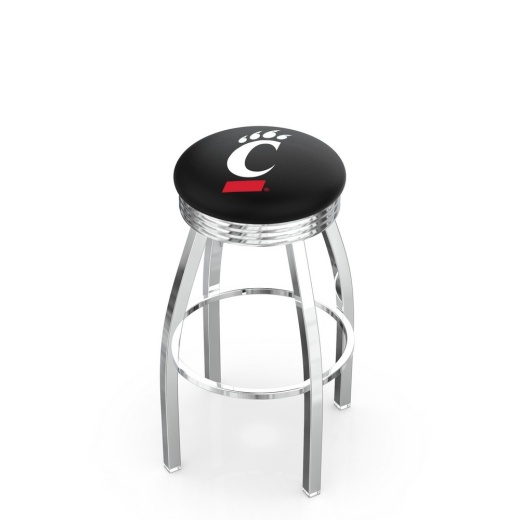 L8c3c Chrome Cincinnati Swivel Bar Stool With 2.5" Ribbed Accent Ring By Holland Bar Stool Company