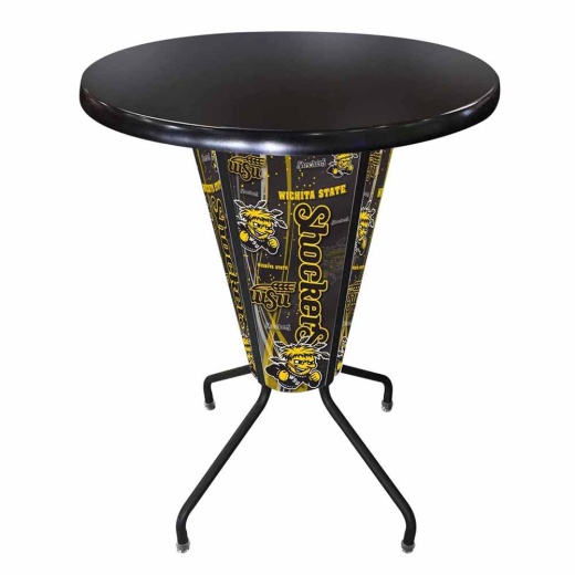 L218 Wichita State University 42" Tall 36" Indoor/Outdoor Black Steel Top Lighted Pub Table With Black Wrinkle Finish
