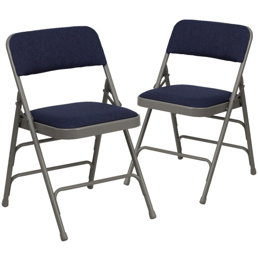 2 Pk. Hercules Series Curved Triple Braced & Double Hinged Navy Fabric Metal Folding Chair