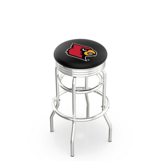 L7c3c Chrome Double Ring Louisville Swivel Bar Stool With 2.5" Ribbed Accent Ring By Holland Bar Stool Company