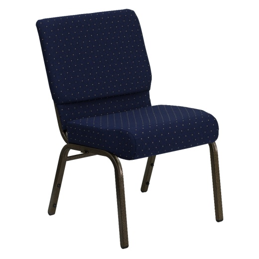 Hercules Series 21''W Stacking Church Chair In Navy Blue Dot Patterned Fabric Gold Vein Frame