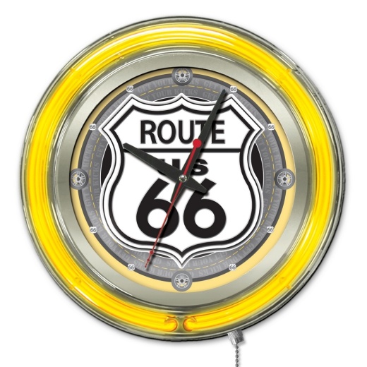 Route 66 Double Neon Ring, Logo Clock By Holland Bar Stool Company