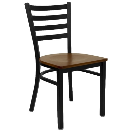 Hercules Series Black Ladder Back Metal Restaurant Chair Cherry Wood Seat