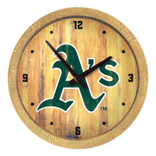 Oakland Athletics: Logo Weathered "Faux" Barrel Top Clock