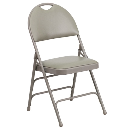 Hercules Series Ultrapremium Triple Braced Gray Vinyl Metal Folding Chair With Easycarry Handle