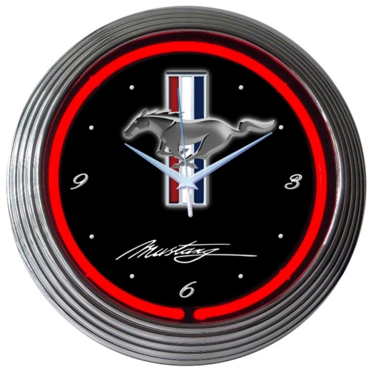 Ford Mustang Neon Clock 15" X 15" X 3"
