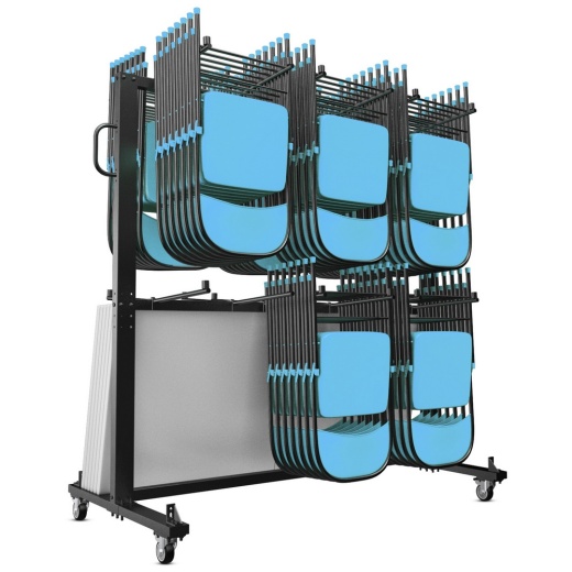 Hawkins Heavy Duty Folding Table And Chairs Mobile Cartlocking Wheels, Outdoor Cover, Holds Up To 84 Folding Chairs Or 42 Chairs And 12 Tables, Black