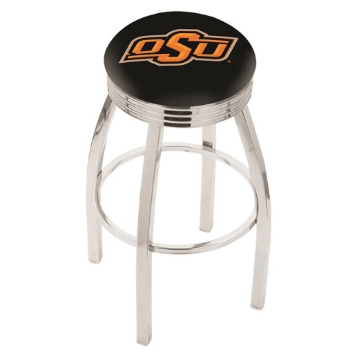 L8c3c Chrome Oklahoma State Swivel Bar Stool With 2.5" Ribbed Accent Ring By Holland Bar Stool Company