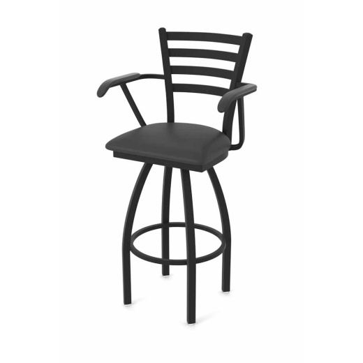 415 Jackie With Arms Swivel Stool With Black Wrinkle Finish And Canter Iron Seat
