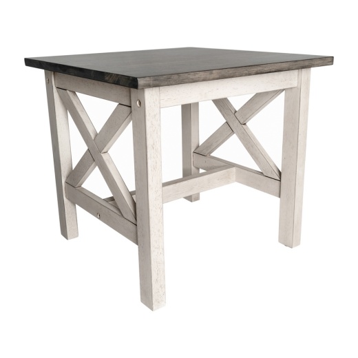 Jasper Farmhouse Style Solid Wood End Table With Traditional Xframe Design In Acacia Gray And Rustic White