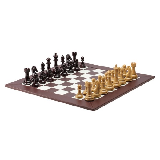 4.3" Weighted Tan/Burg Chess Set W/ Bwn/Wht Board