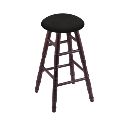 Oak Round Cushion Swivel Stool With Turned Legs, Dark Cherry Finish, And Canter Espresso Seat