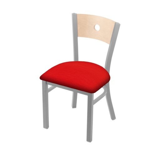 630 Voltaire 18" Chair With Anodized Nickel Finish, Natural Back, And Canter Red Seat