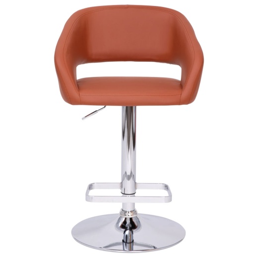 Erik Contemporary Cognac Vinyl Adjustable Height Barstool With Rounded Midback And Chrome Base
