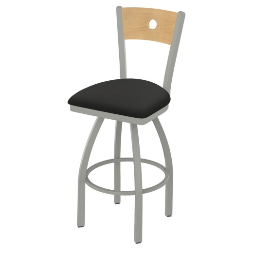 830 Voltaire Swivel Stool With Anodized Nickel Finish, Natural Back And Canter Iron Seat
