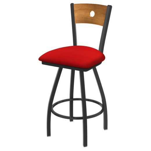 Xl 830 Voltaire Swivel Stool With Pewter Finish, Medium Back, And Canter Red Seat